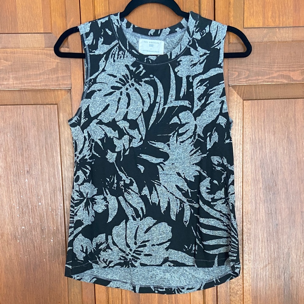 Anthropologie Black and Gray Tropical Print Tank Top